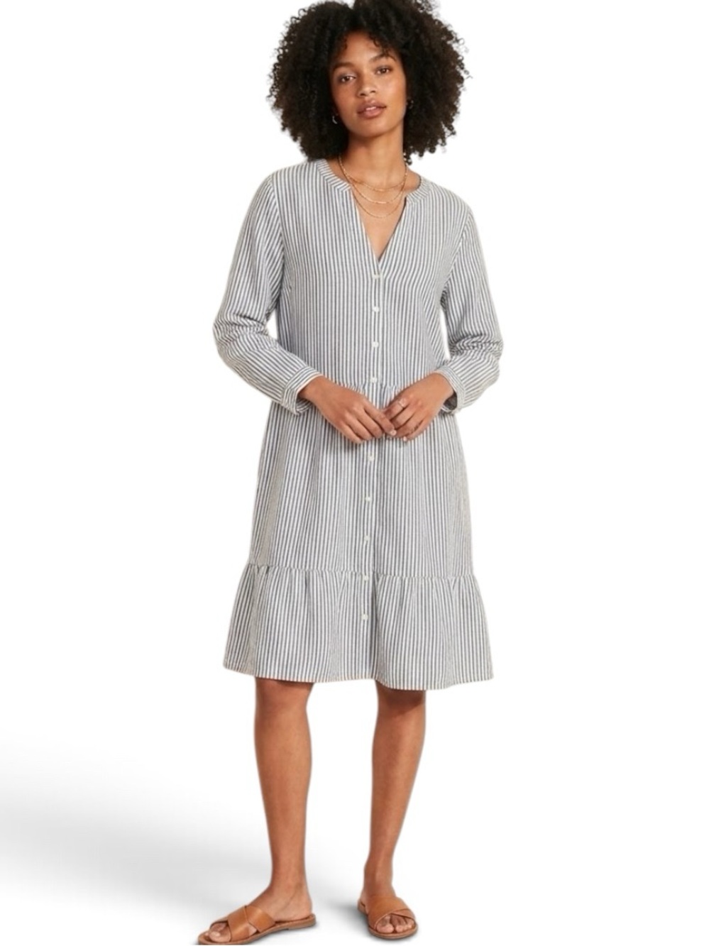 Old Navy Linen Cotton Black Ticking Stripe Shirtdress NWT Coastal Chic Sz L